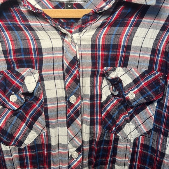 Rails Carmen Button Down Shirt Womens Medium White Navy Red Classic Plaid - Picture 3 of 12